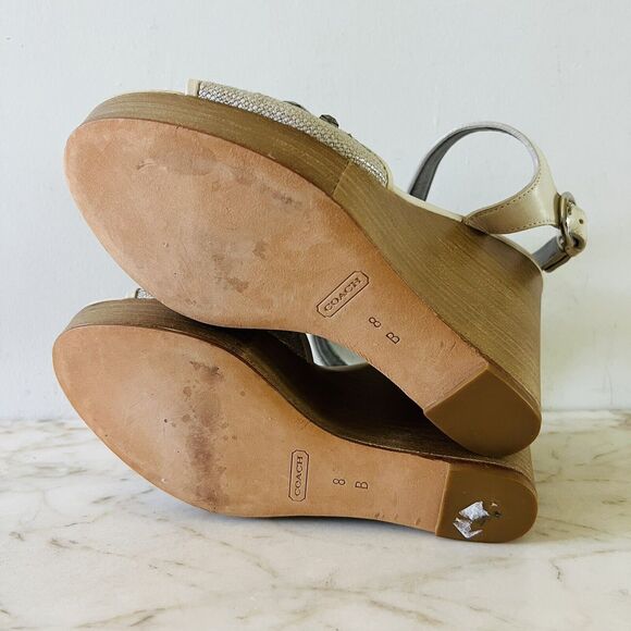 COACH Hanson Tan Gray Jeweled Rhinestone Platform Wedge Heel Sandals - US 8 - Picture 8 of 8